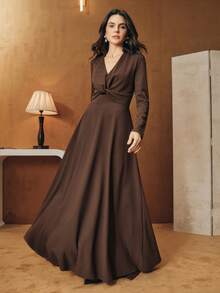 Anewsta Robe midi élégante à col V plissée à la taille pour femmes