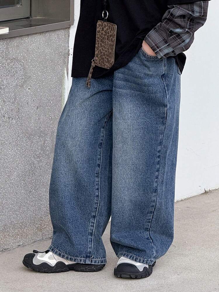 Tween Boy Solid Color Pocket Casual Loose Fit Jeans