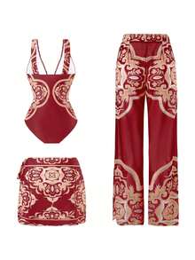 Swim Oasis Bộ đồ bơi 3 mảnh in họa tiết mới năm 2026 dành cho nữ, gồm váy và quần lưới, kiểu dáng thường ngày, thích hợp cho kỳ nghỉ biển, mùa hè. - Nhiều màu - Xem 2