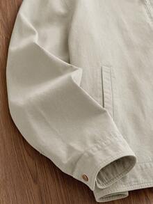 Manfinity Unisex 男士撞色领拉链休闲长袖外套 - 杏色 - 查看 4