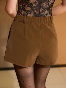 MOTF PREMIUM WOMEN'S PU LEATHER STRAIGHT LEG SHORTS - Brown - View 3