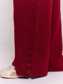 MUSERA Pantalones de punto con detalles de botones de pierna ancha, conjunto a juego, para salir en invierno, uso diario, salida nocturna, casual, cool, ropa de calle, lavado, elegante, pantalones de chándal, primavera, Día de San Valentín - Burdeos - Ver 5