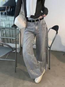 DAZY Women's Rhinestone Embellished Casual Loose Straight Leg Jeans Carnival - Blue - View 5