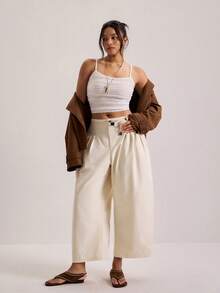 Freevana Quần ống loe dáng ôm dáng rộng rãi, thoải mái, thoáng mát, size lớn, mùa xuân mới, dáng rộng, dễ mặc, dành cho nữ - Màu be - Xem 7