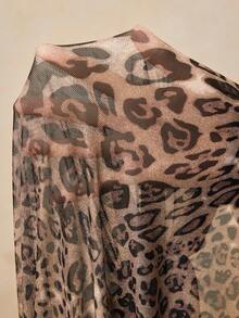 Travachic Camiseta de manga larga con cuello drapeado y estampado de leopardo para mujer de talla grande, elegante y ajustada con estampado elástico para viajes, invierno, playa, vacaciones, resort y fiestas - Caqui - Ver 8