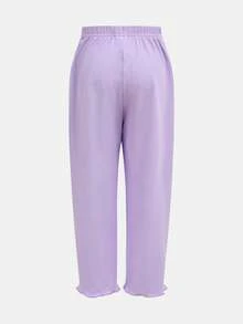 Conjunto de pijama de verão para menina, casual, de cor sólida, com blusa de manga curta e calça.