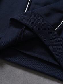 PAVTROS 年轻休闲撞色滚边时尚藏蓝色男士连帽衫套装 - 藏蓝色 - 查看 7