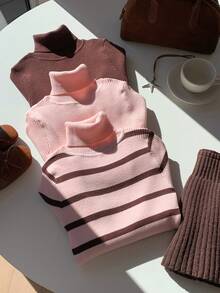 Comfortcana Áo len dệt kim cổ tròn tay dài 3 món cho nữ, mặc thường ngày vào mùa thu/đông - Nhiều màu - Xem 5