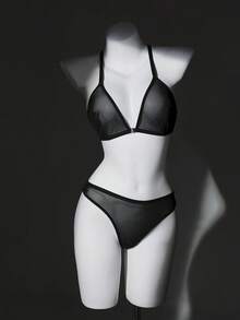 SHEIN Elacene Set de 2 sujetadores inalámbricos con cierre delantero y malla para mujer - Negro - Ver 1
