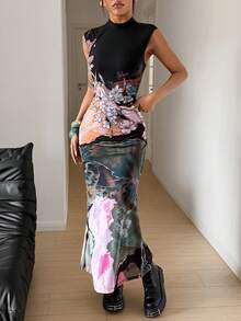 StreetHx Women's Street-Style Cheongsam Inspired Fitted Long Sleeveless Dress - Multicolor - View 3