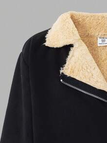 Sweetra Tween 女童休闲保暖羊毛衬里拉链立领夹克，秋冬 - 黑色 - 查看 5