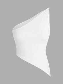 Siren Gaze 情人节扭结单肩上衣 优雅修身女款 - 白色 - 查看 8