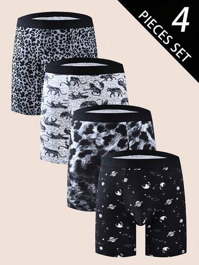 4pcs/Pack New Men's Boxer Briefs, Seamless Printed Underwear, Plus Size, Suitable For All Seasons