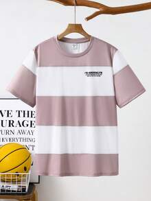 SHEIN 青少年男童/青少年男孩休闲日常舒适印花圆领短袖针织T恤