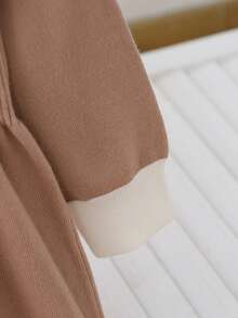Souflis Souflis Girls' Collared Sweater Dress,Bow Decor Long Sleeve Knit Dress,White Peter Pan Collar School Girl Academic Style,Back-To-School Toddler Autumn Dress - Khaki - View 4