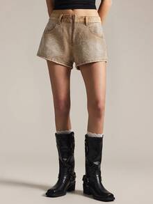 Easelle 女士复古做旧水钻装饰牛仔短裤