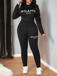 Truni Bộ 2 chiếc áo phông in chữ Milano cỡ lớn thường ngày, Thu/Đông - màu đen - Xem 4