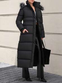 CLARA VERO Women Fake Fur Hooded Long Winter Coat - Black - View 1