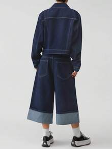 SHEIN Casual Commuter Jacket & Wide Leg Jeans Set - Dark Wash - View 2