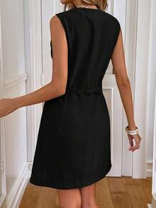 Easowa Váy mini túi cài nút thường ngày dành cho nữ - màu đen - Xem 2