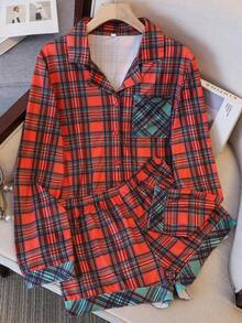 2pcs Plaid Women's Pajama Set - Multicolor - View 3