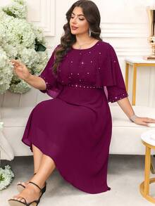 Gownix Đầm cổ tròn sang trọng đính đá Rhinestone cỡ lớn - Màu tím - Xem 7