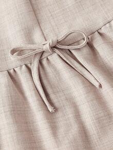 SHEIN MOD 大码纽扣和蝴蝶结装饰短裙，优雅通勤，百搭日常穿着 - 卡其色 - 查看 9