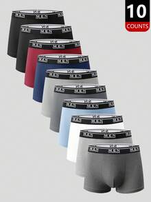 EasyFave 10pcs/Pack Lightweight, Fashionable Elastic Band, Youthful Sports, Fitness, Casual, Comfortable, Quality Homewear Men's Boxer Briefs - Multicolor - View 1