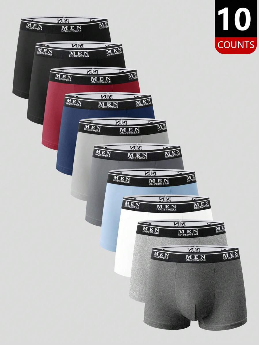 EasyFave 10pcs/Pack Lightweight, Fashionable Elastic Band, Youthful Sports, Fitness, Casual, Comfortable, Quality Homewear Men's Boxer Briefs - Multicolor - View 1