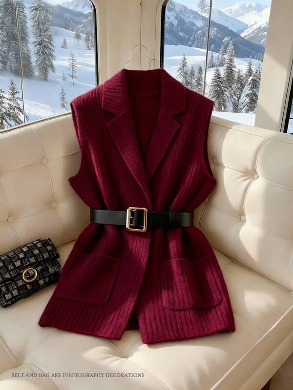 GlowEve 女士优雅休闲V领口袋针织开衫背心