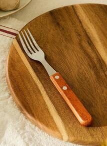 Cirelle 1pc Fork, Wooden Handle Stainless Steel Professional Kitchen Tool Durable Utensils Essential Dining Cooking Home Restaurant Use Family Premium Quality Long Lasting Tool Enhance Household Culinary Experience Cooking Essentials Must Have Set Upgrade Kitchenware