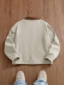 Manfinity Unisex 男士撞色领拉链休闲长袖外套 - 杏色 - 查看 6