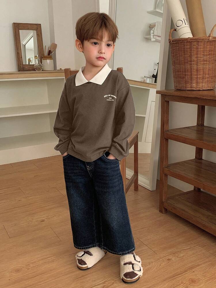 Kids Fall Clothes, Young Boys Casual Fit Letter Print T-Shirt, Japanese/Nature Style, Autumn Spring Long Sleeve Tops Girl