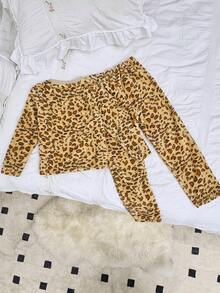 Conjunto de pijama de felpa con estampado de leopardo para niñas - Multicolor - Ver 2