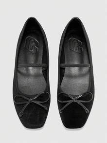 CUCCOO BIZCHIC Women's Casual Solid Color Bow Decor Versatile Flat Loafers For Christmas - Black - View 2