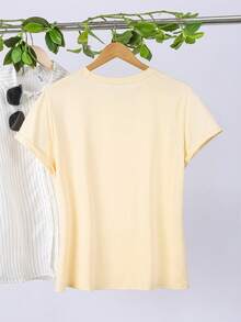 EMERY ROSE Damen T-Shirt mit kurzen Ärmeln, lässiges Oberteil, einfache Damenshirts - Aprikosenfarben - Übersicht 2