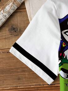 Teen Titans Go X SHEIN 青少年男孩夏季休闲卡通字母图案短袖T恤 - 白色 - 查看 6