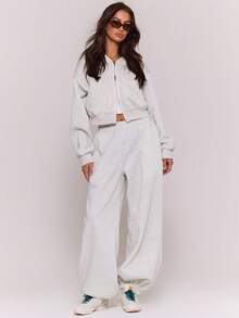 MUSERA Wide Leg Elasticated Waistband Tracksuit Bottoms Fall Autum Winter - Grey - View 1