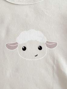 2pcs Baby/Toddler Boys Cute Sheep Print Crew Neck Long Sleeve Top And Allover Sheep Print Pants Soft Comfortable Pajama Set Baby Sleep Wear Pajama Baby Set Baby Pj Set Neutral Baby Clothes Unisex - Apricot - View 8