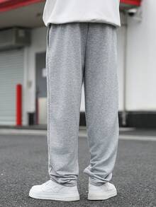 Manfinity Homme 休闲罗纹灰色男士运动裤 - 灰色 - 查看 2