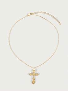 Glisma 1pc Fashionable Bohemian Style Cross Pendant Necklace - Yellow Gold - View 2