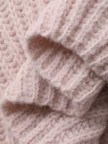 DAZY 女士V领麻花针织宽松长袖休闲套头毛衣，秋冬款 - 粉色 - 查看 7