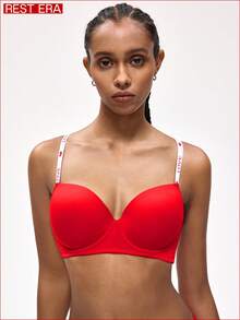 Rest Era Soutien-gorge à bretelles fines avec imprimé cœur et lettres pour femmes - Rouge - Voir 4