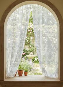 Cirelle 1pc European Style Lovely Luxurious Pearl Embroidered Door/Window Curtain With Decorative Rod For Hanging - White - View 15