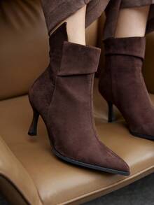 CUCCOO BIZCHIC Women's Pointed Toe Back Zipper Design Fashion Stiletto Ankle Boots For Christmas Valentine's Day - Coffee Brown - View 3