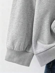 EMERY ROSE Plus Size Women Letter Embroidery Sweatshirt, Casual Loose Fit Retro American Style Sweatshirt For Women Women Sweatshirts Women's Sweatshirts Grey Sweatshirt Sweatshirt - Light Grey - View 3