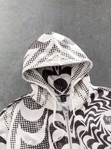 ROMWE MEN Street Life Men's Digital Print Graffiti Hooded Zip-Up Long Sleeve Sweatshirt - Beige - View 3
