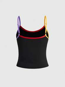 Teletubbies X ROMWE 女士卡通图案撞色滚边吊带背心和内裤套装 - 黑色 - 查看 5