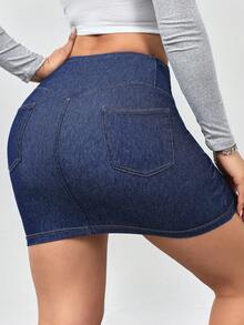 Flexra Váy mini denim bó sát, dáng chữ thập, giặt thường ngày dành cho nữ - Màu xanh lam - Xem 2
