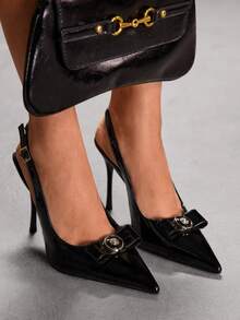 CUCCOO SZL Tacones de mujer de punta fina y sin talón de unicolor minimalista - Negro - Ver 3